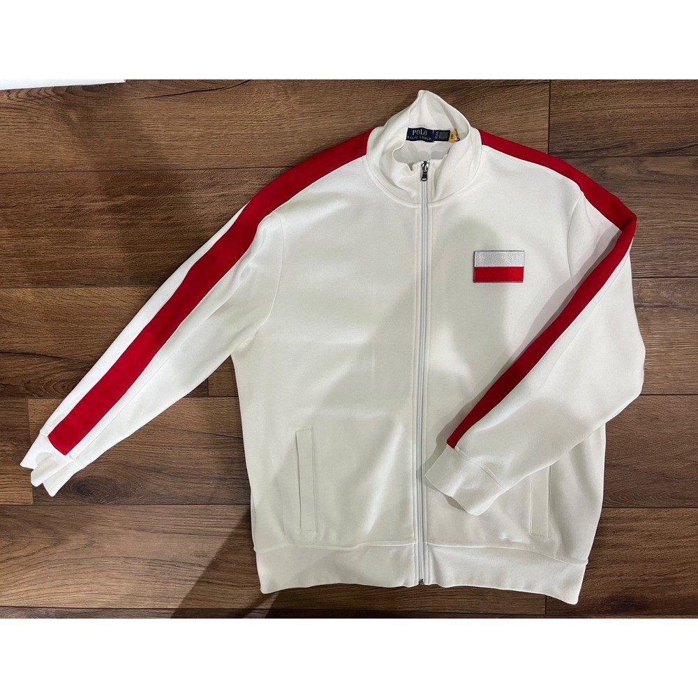 Polo Ralph Lauren Poland Country Track Jacket Mens White Red Zip Coat  X-Large